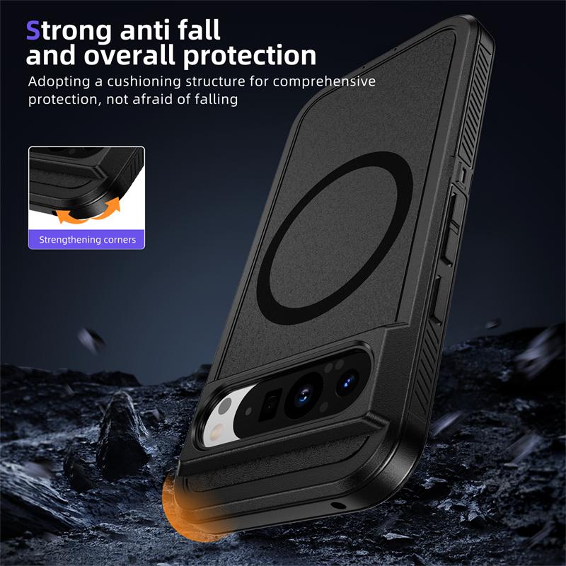 2 In 1 Heavy Armor Rugged Magnetic Matte Phone Case for Google Pixel 9 8 Pro XL 8A Magsafe Wireless Charging Armor Protection Shockproof Cover