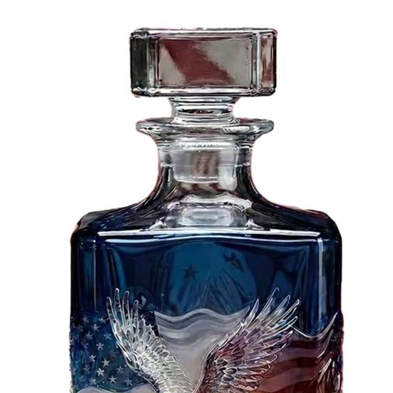 Proud Anniversary Decanter with Round Glass Engraved Historical Pattern Commemorative Wine Bottle Collectible Gift for History Buffs