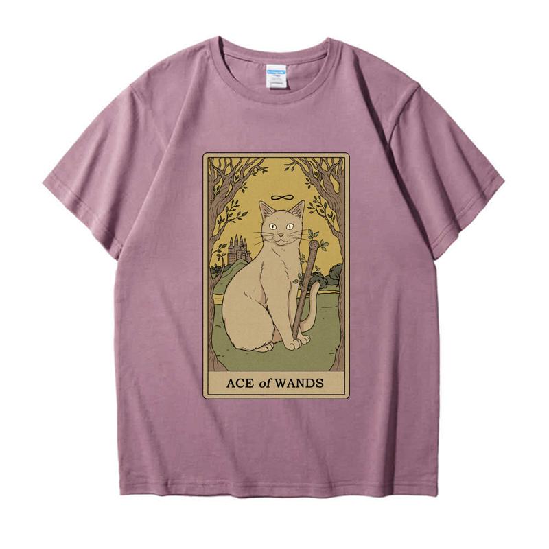 

220GSM Тяжелая футболка из 100% хлопка Футболка с принтом «Туз жезлов» Мужская повседневная футболка с круглым вырезом Базовые мужские топы Футболка