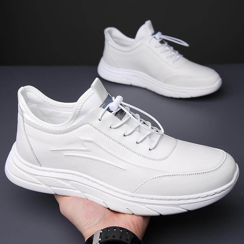 Fashion Trend Genuine Leather Men's Sneakers Designer Cowhide Breathable Soft-soled Board Shoes for Men Black Sport Casual Shoes