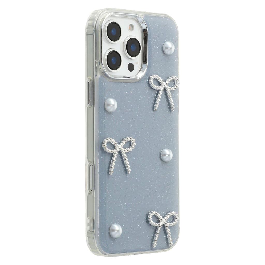 For iPhone 16 Pro Case Pearl Bow Epoxy Design TPU+PC Phone Back Cover