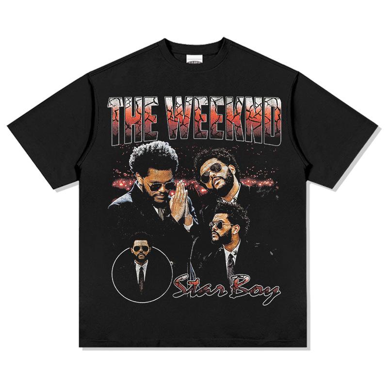The Weeknd Starboy Графическая футболка Унисекс Женская Оверсайз Хлопок Ретро RB Мода Круглый вырез Повседневная Верх M