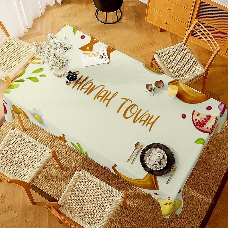Jewish New Year Rectangle Tablecloth for Table Decor Kitchen Dining Waterproof Reusable Table Cloth for Tables Dining Room