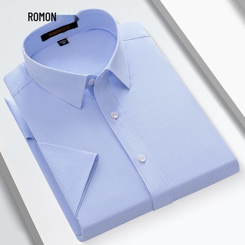 ROMON S Men's Bamboo Fiber Anti-Wrinkle Short-Sleeve Business Casual Shirt
