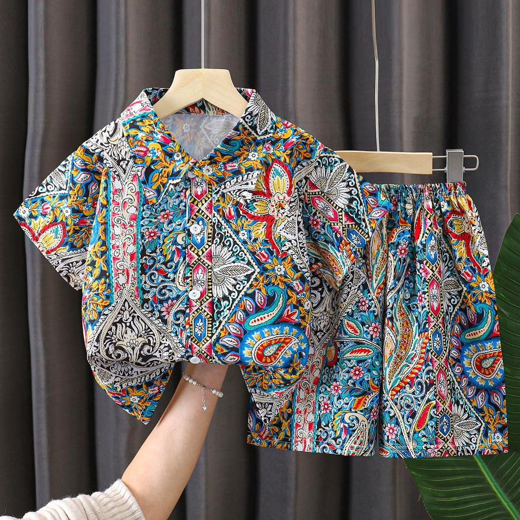 Trendy Summer Beach Short Sleeve Set for Kids – Handsome Two-Piece Outfit