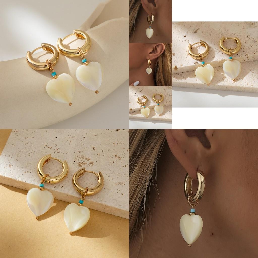 White Heart Pendant Earrings For Women Fashionable Retro Geometric Style