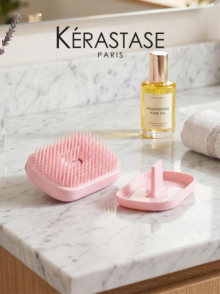 Kérastase Portable Detangling Hair Brush, Mini Travel Scalp Massage Comb with Protective Cover