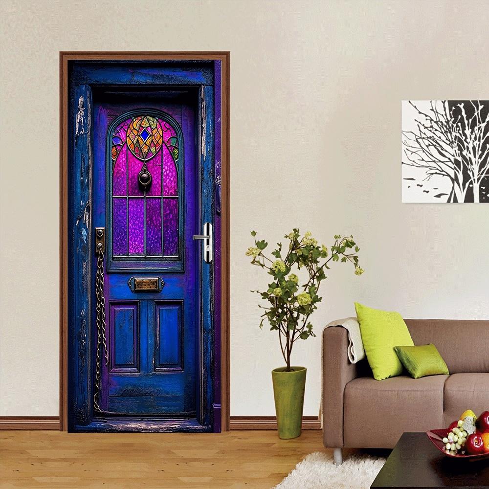 2pcs Retro Painted Glass Decorative Door Wall Stickers European Art Entrance Bedroom Living Room Background Wall Stickers Home W