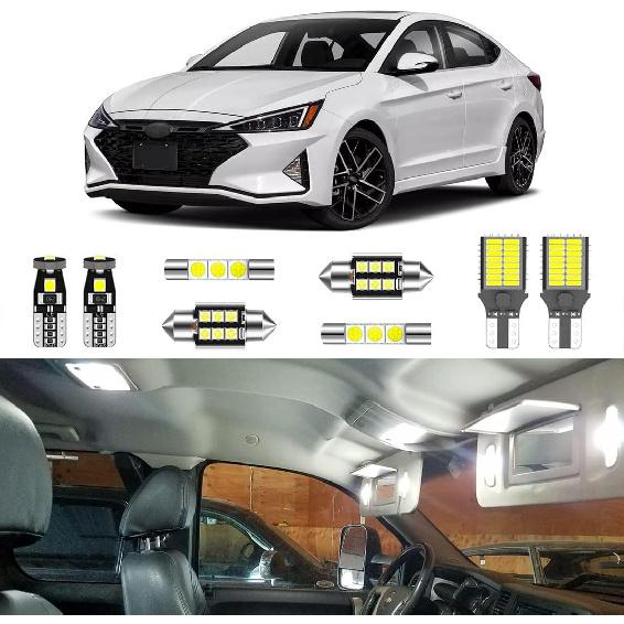 8PCS Super Bright White LED Interior Light Kit Package for Hyundai Elantra 2017 2018 + License Plate Lights and Tall Tool