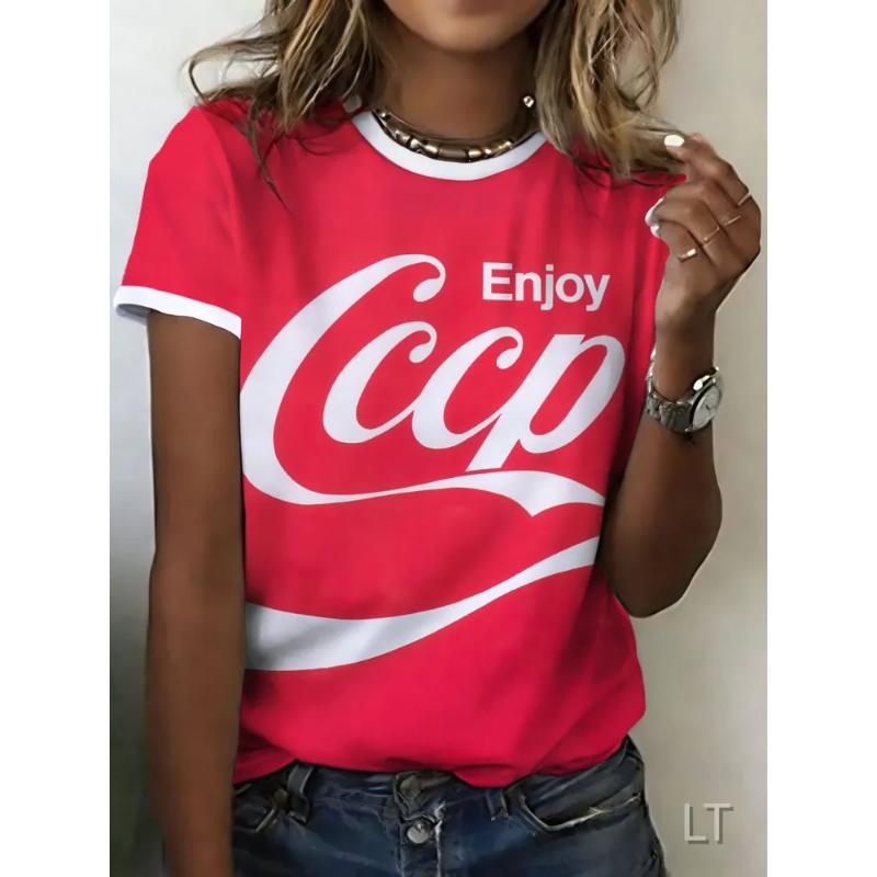 T-shirt da Donna alla Moda Girocollo Manica Corta Stampa a Colori 3D