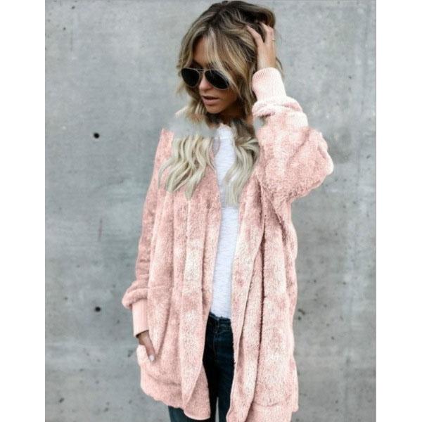 Plus Size Women Winter Warm Coat Jacket Outwear Ladies Cardigan Coat Double Sided Velvet Hooded Coat Fashion Simple