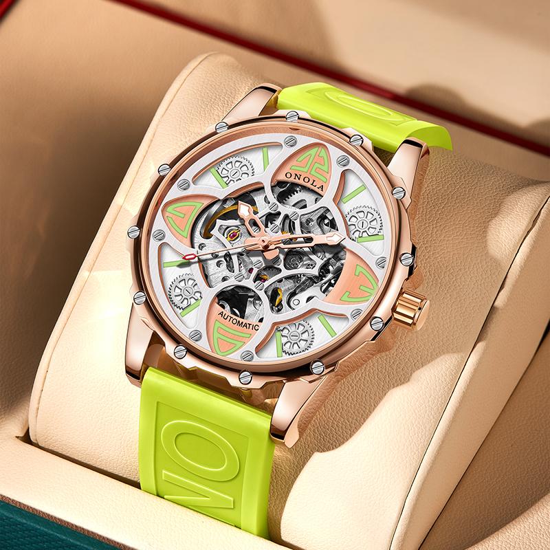 ONOLA ON3833 High-Quality Fashion Men Watch Hollow Full-Automatic Mechanical Watches Women Waterproof Sports Silicon Wristwatch