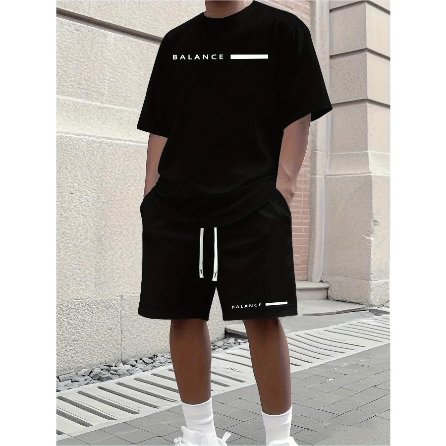 2026 Set Casual da Uomo Abbigliamento Estivo Top a Maniche Corte Color-Block Pantaloncini Larghi con Coulisse Ensemble alla Moda Streetwear