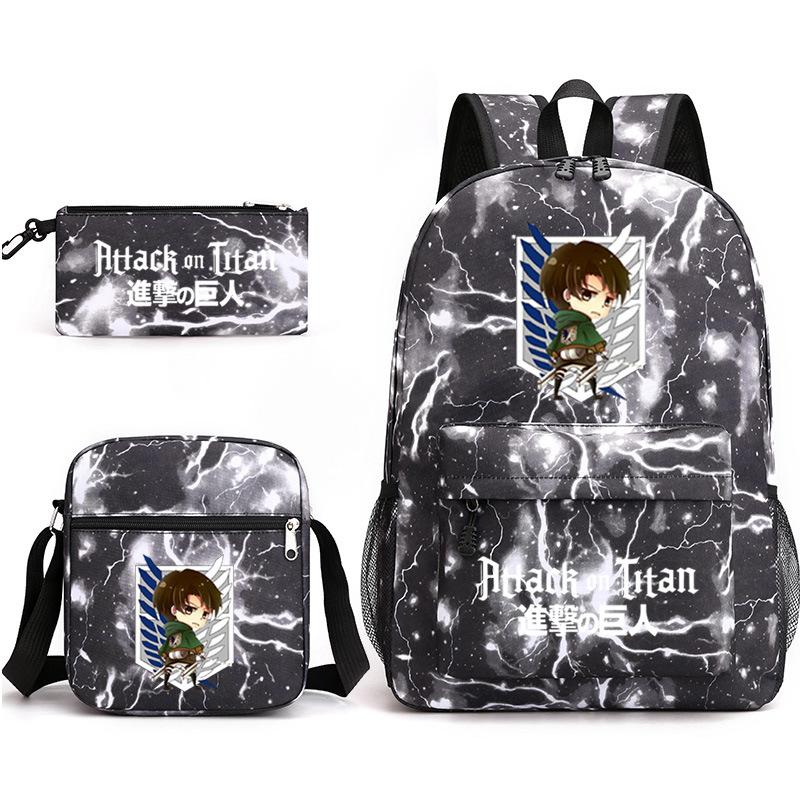 3 Piece School Backpack Set for Students Large Capacity Oxford Cloth Schoolbag with Shoulder Strap and Pencil Case