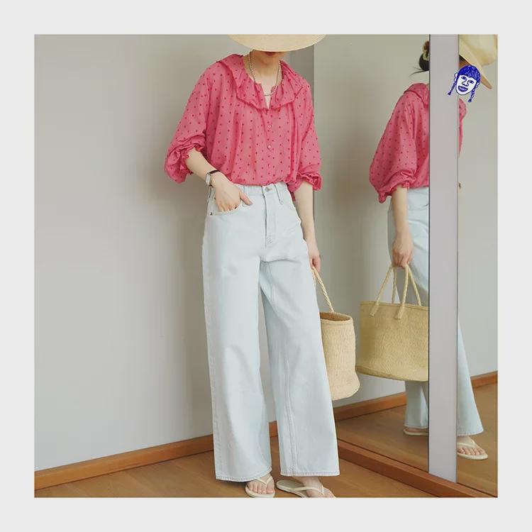 Yilu Peach Pink French Blouse: Summer Vacation Light Long-Sleeved Sunscreen Shirt for Women