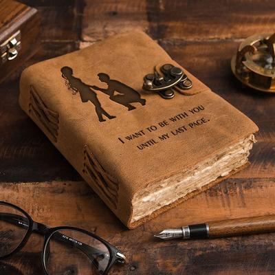 Ledereinband, handgemachtes Büttenrandpapier, Vintage-Liebhaber-Attrappe, graviertes Tagebuch mit Metallschloss, Tagestagebuch, Planer, Schreibnotizbücher