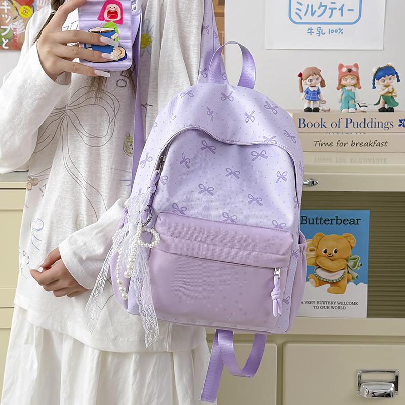 Bow Ctrast Backpack Women's Lightweight School Bag