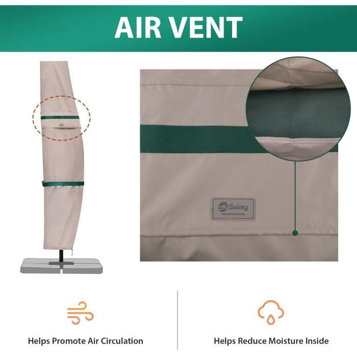 Sekey Housse de Protection pour Parasol de 2 à 4 m, Housse de Parasol déporté-Patio Jardin, 100% Polyester, imperméable, Kaki
