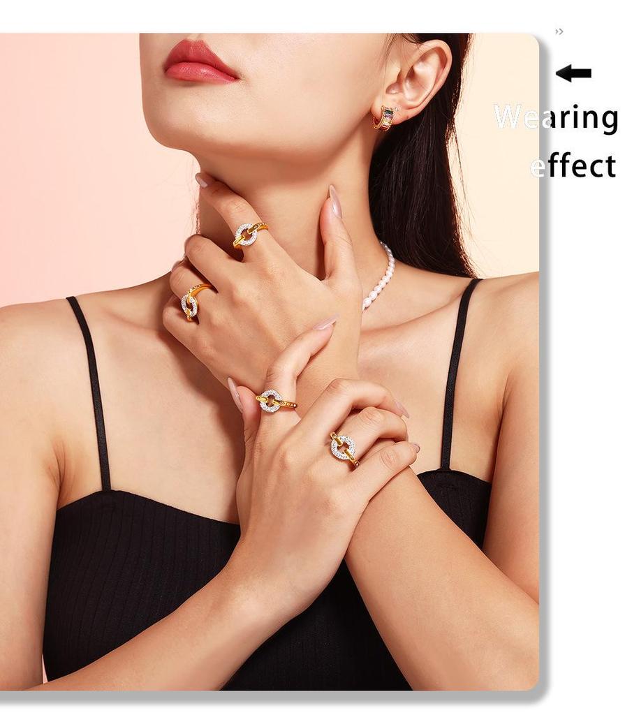 18k vergoldeter japanischer Schriftzeichen Strassring, Nischen-Cold-Style, Titanstahl für Damen