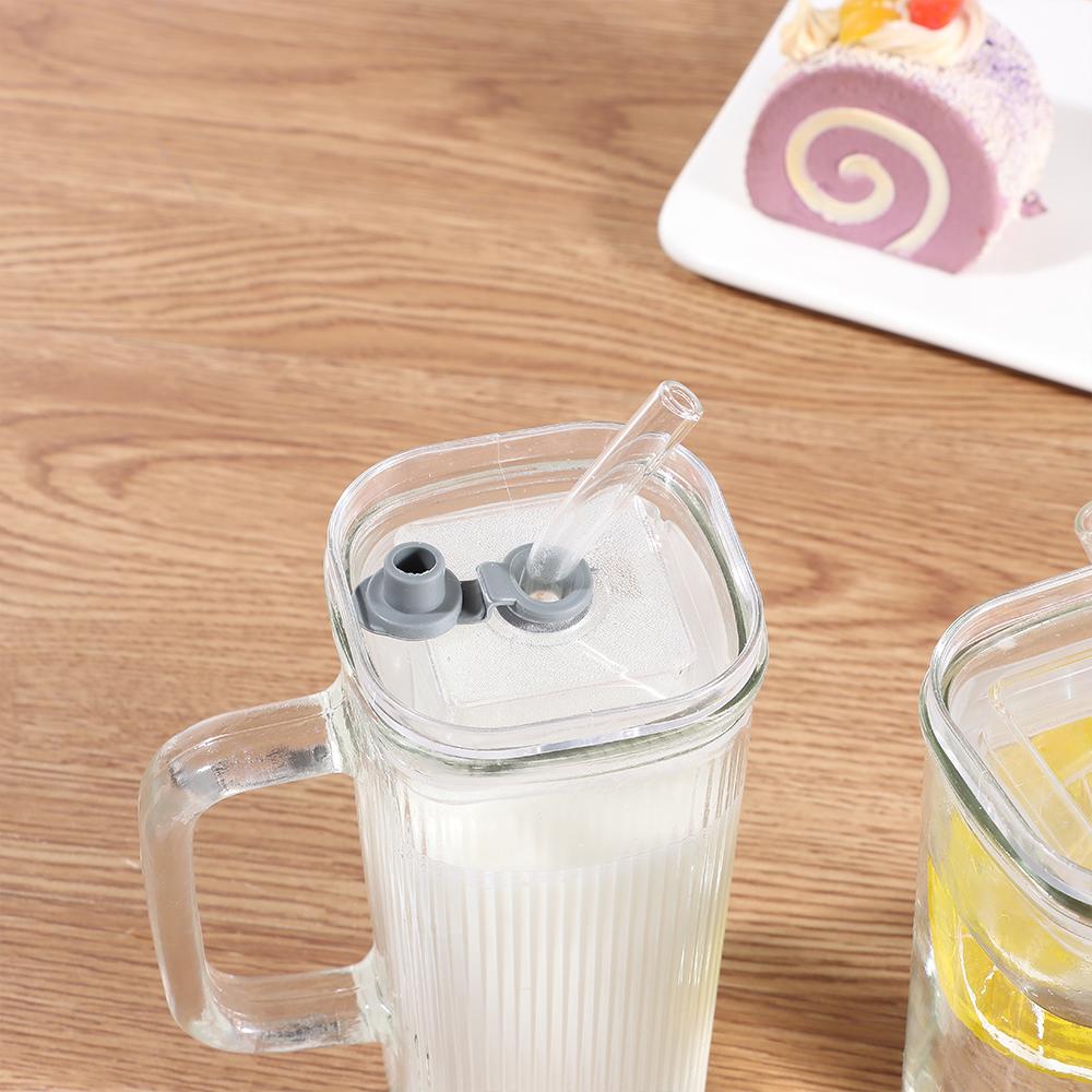 With Lid and Straw Coffee Cup Heat Resistant Juice Glass Ins Transparent Glass Cup  Home Bar