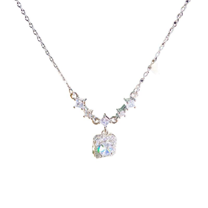 Shiny Luxury Square Diamond Titanium Steel Clavicle Necklace For Women