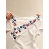 White flower embroidered slanted shoulder versatile short-sleeved T-shirt women's summer retro temperament slim-fitting waist and thin top