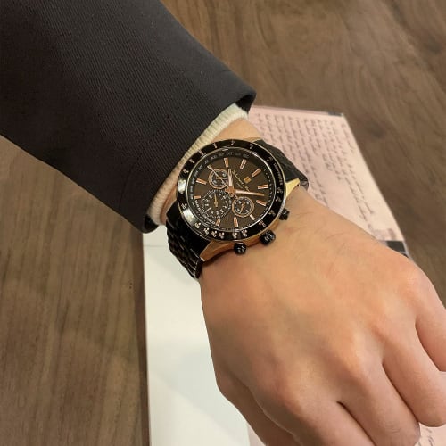 Salvatore Marra Men's Limited Edition Solar-Powered Radio-Controlled Chronograph Watch, Black and Pink Gold, SM14117-PGBK