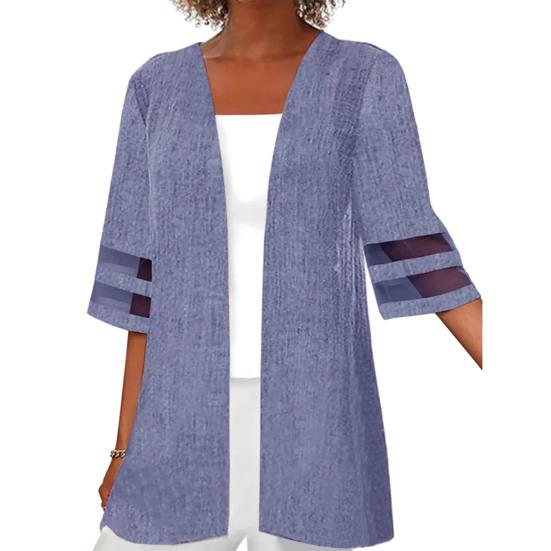 Kåpe Sommer Løs Cardigan Bohemian Mesh Patchwork Kvinner Åpen søm Tynne Uformelle Blonder Vintage Halve Ermer Middels Lang Kåpe