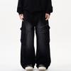 American Street Hip-hop Jeans Men's Multi-pocket Design Washable Zipper Wide-leg Pants
