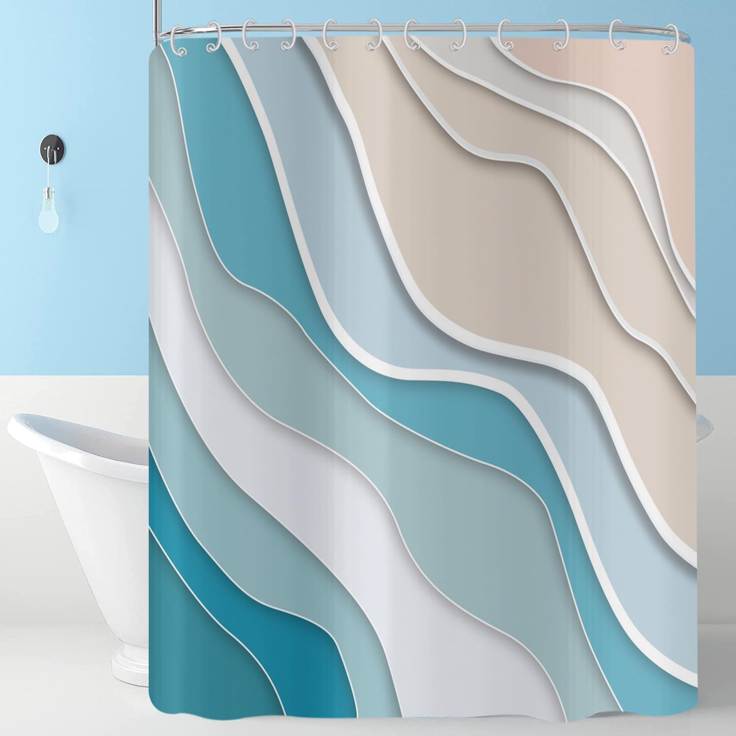 

Green And Plum Purple Ombre Aqua Beach Waves Abstract Ocean Modern Bathroom Curtain Home Decor Waterproof Fabric Machine W60H190(CM)-1 Pcs