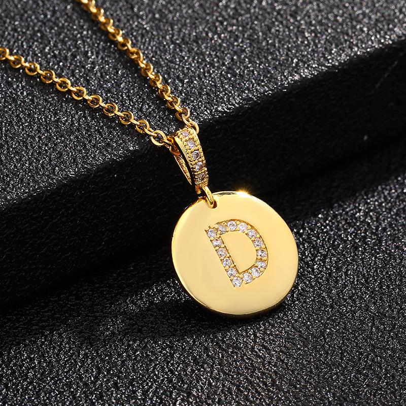 Letter Necklace Fashion 26 One Letter Copper Inlaid Cubic Zircon Vacuum Plating Stainless Steel Chain Necklace