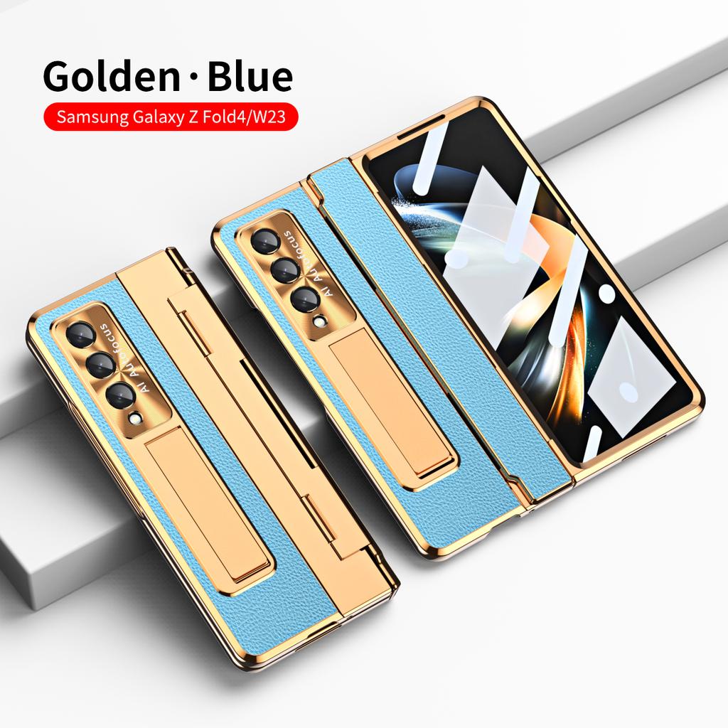 Plating Clear Armor Hinge Case for Samsung Galaxy Z Fold 6 5 4 3 with Touch Pen 360 Full Protector Shockproof Kickstand Cover