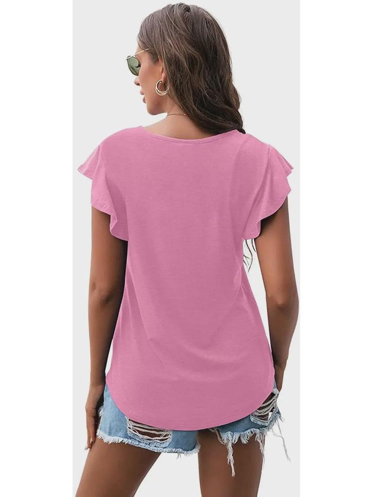 2024 Damen Lotusblatt Kurzarm Rundhals Top