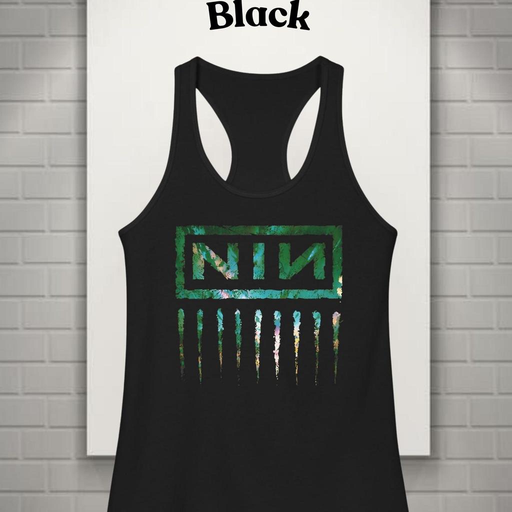 Racer Back Nine Inch Nails Style Vintage Army Text Tank Top - Merch to Women Fans The NIN
