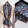 Women Silk Feel Printed Design Scarf Shawl  Luxury Long Narrow Small Silk Scarves Ladies Headband Headscarve