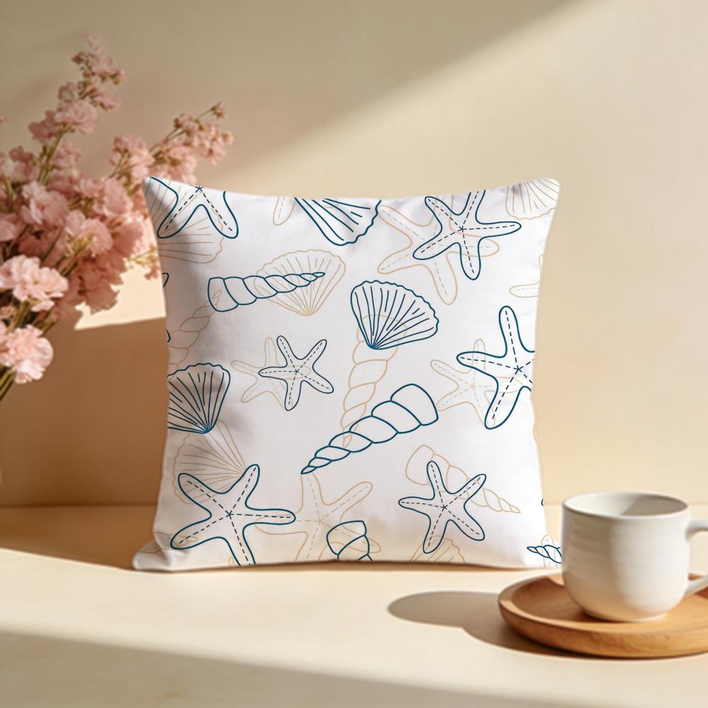 Oceanic Seashell Pattern Cushion Cover Soft Pillow Cases for Home Bedroom Living Room Sofa