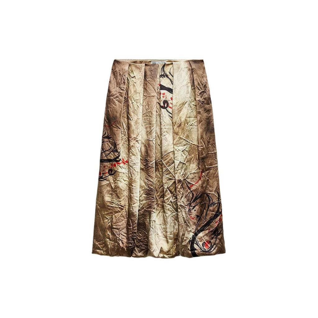 Zara SS24 Year Of The Dragon Limited Edition Printed Midi Versatile Pleated Casual Skirt Women skirts Multicolor 02407011330-36