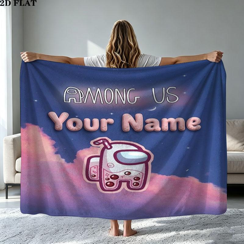 1PC Among Us Custom Name Patterned Flannel Blanket Suitable For All Seasons for Home Decor Warmth and Comfort Gifts Holiday Present