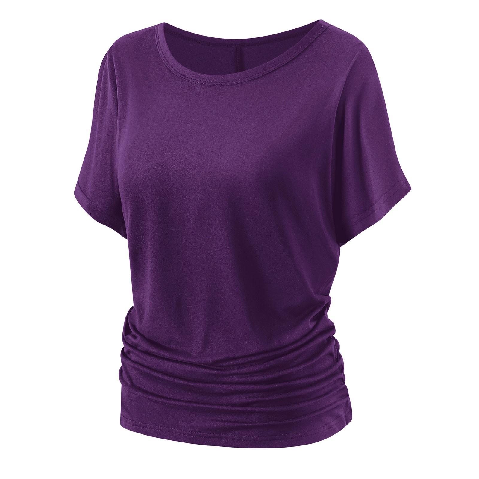 

Женская модная однотонная повседневная футболка с круглым вырезом и короткими рукавами XL фиолетовый