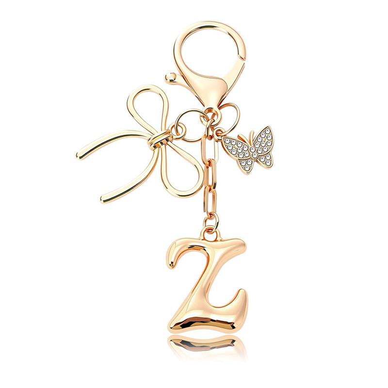 Chaveiro Fashion Borboleta Letra A-Z Feminino Menina Brilhante Fofo Mochila Chave de Carro Acessórios Cordão Pingente de Metal com Letra Presente