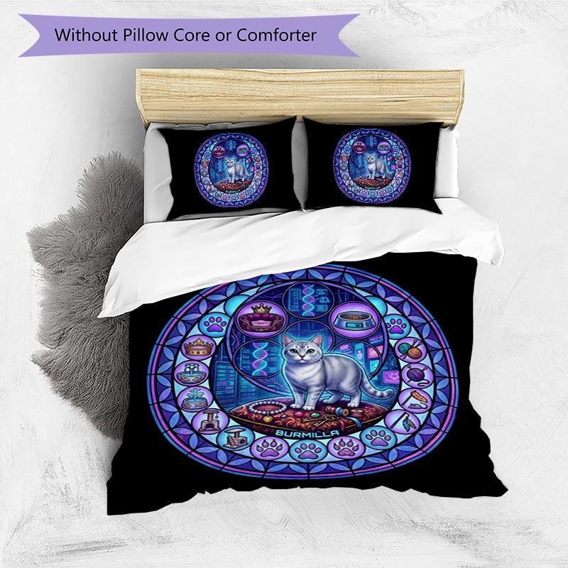 Glass Cat Dreamscape Pattern Bedding,Quilt Set Quilt Cover Pillowcase Home Birthday Gift (1 * duvet cover + 2 * pillowcase, without core)