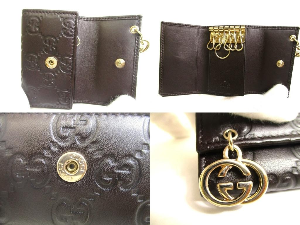 Authentic GUCCI GG Interlocking G Dark Brown Leather 6 Pics Key Chain #a870  Refurbished