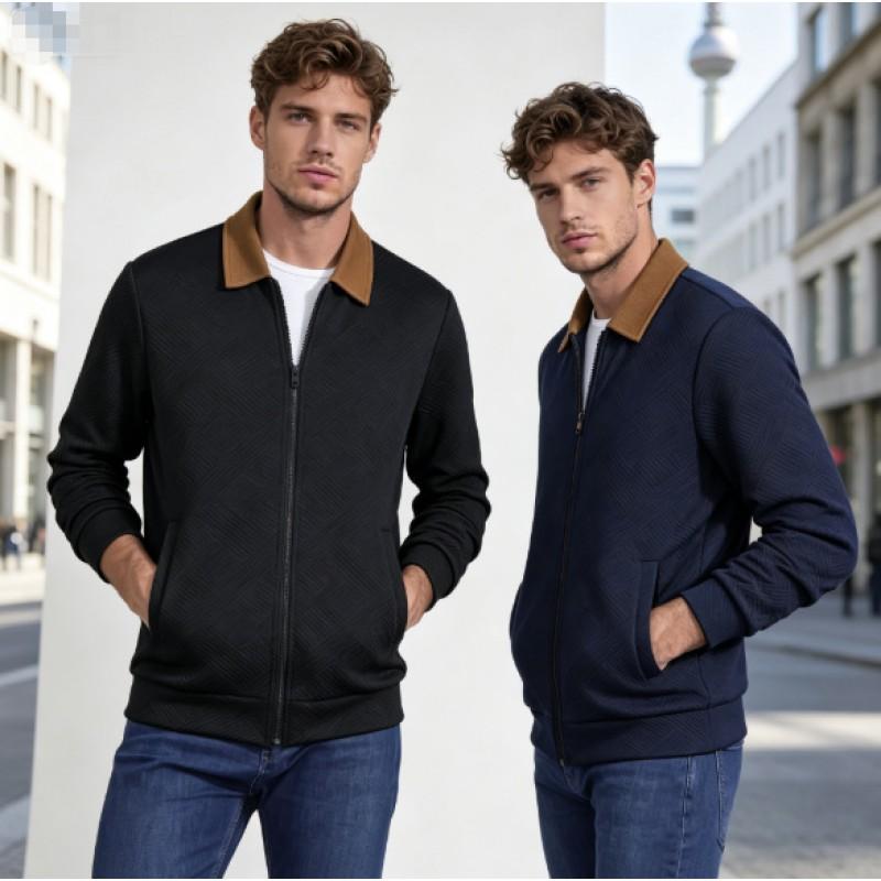 Mens Solid Color Waffle Knit Collar Jacket Casual Loose Fit Baseball Style Outerwear