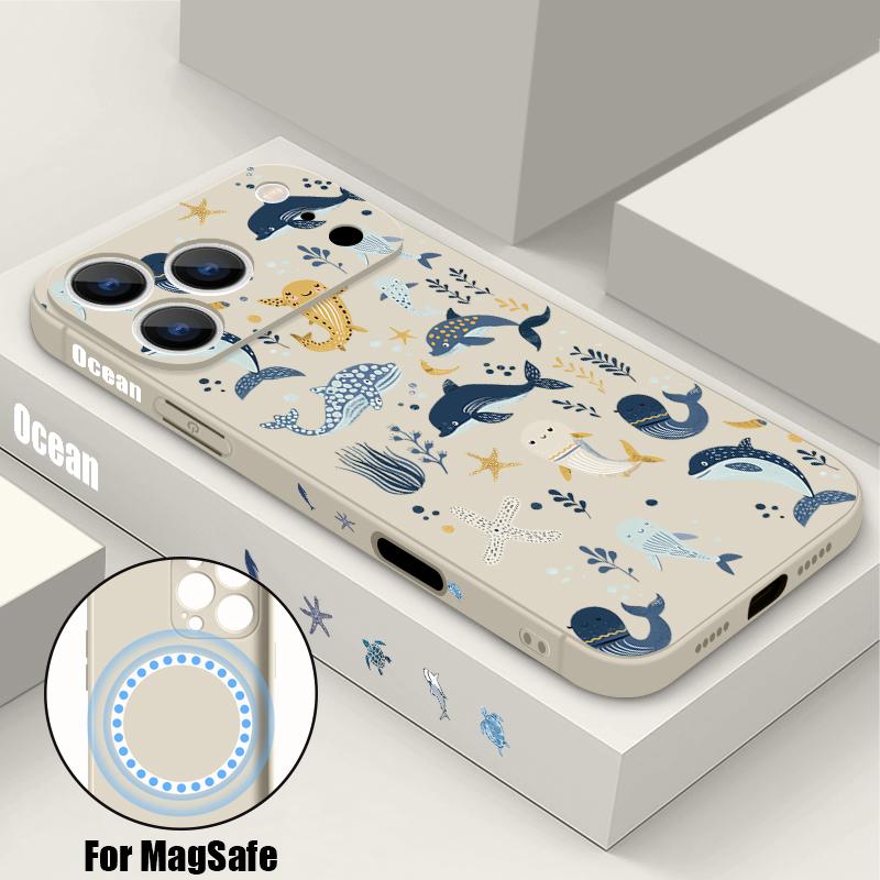 For iPhone 17 Pro Max Case Shark Whale Marine Life Pattern Magnetic For Magsafe Soft Cover For iPhone 16 15 14 13 Pro Max 17E 16E
