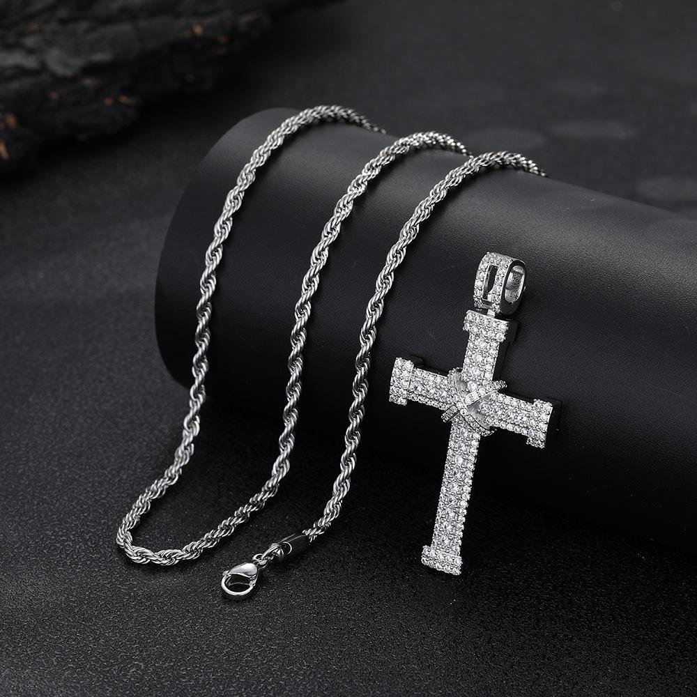 European and American hot-selling hip-hop micro-inlaid zircon cross pendant hipster men's and women's personalized necklace accessories
