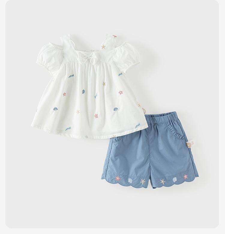 David Bella Girls' Five Part Pants Set Summer Clothes New Children's Short Sleeve Shorts Two Piece Set Baby Stylish Clothes