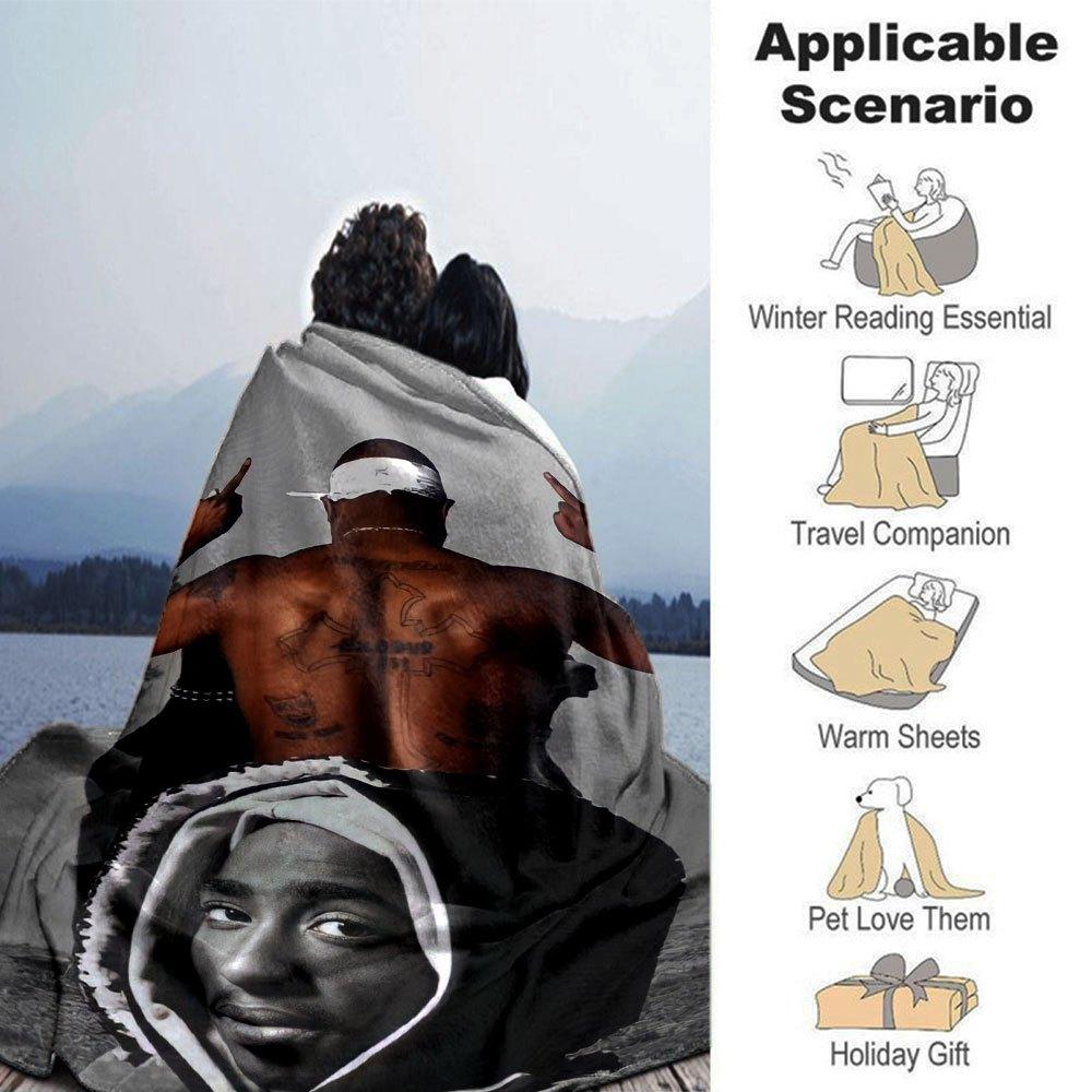 1pc 2PacHip Hop Blanket Soft Lightweight All Season Multi Purpose Throw for Sofa, Bed, Office & Picnics, French Style with Iconic Album Art & Quotes