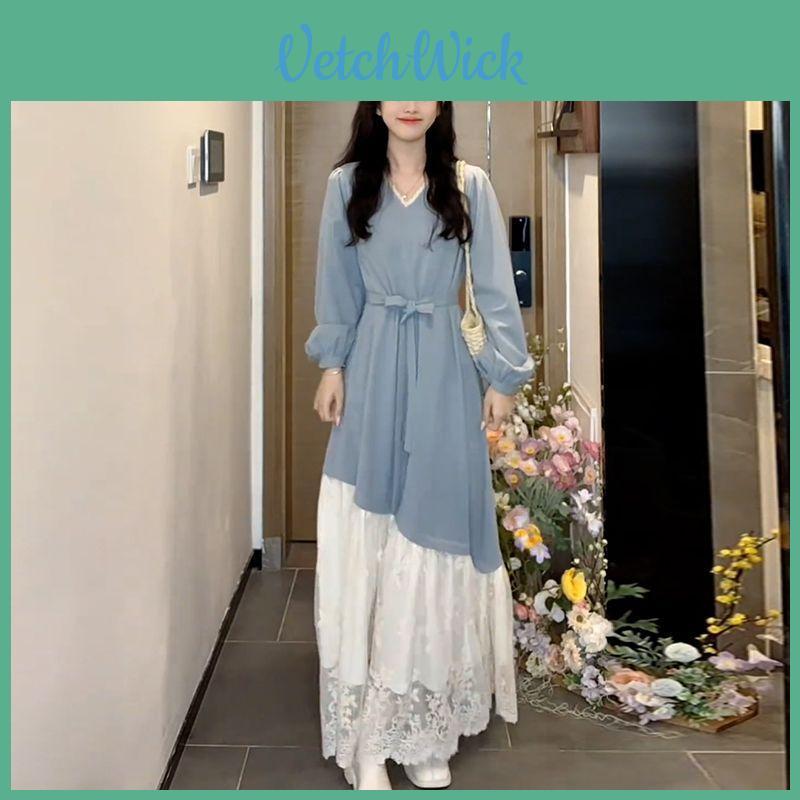 French Style Long Dress With Lace Paneling For Casual Wear In Spring 2026