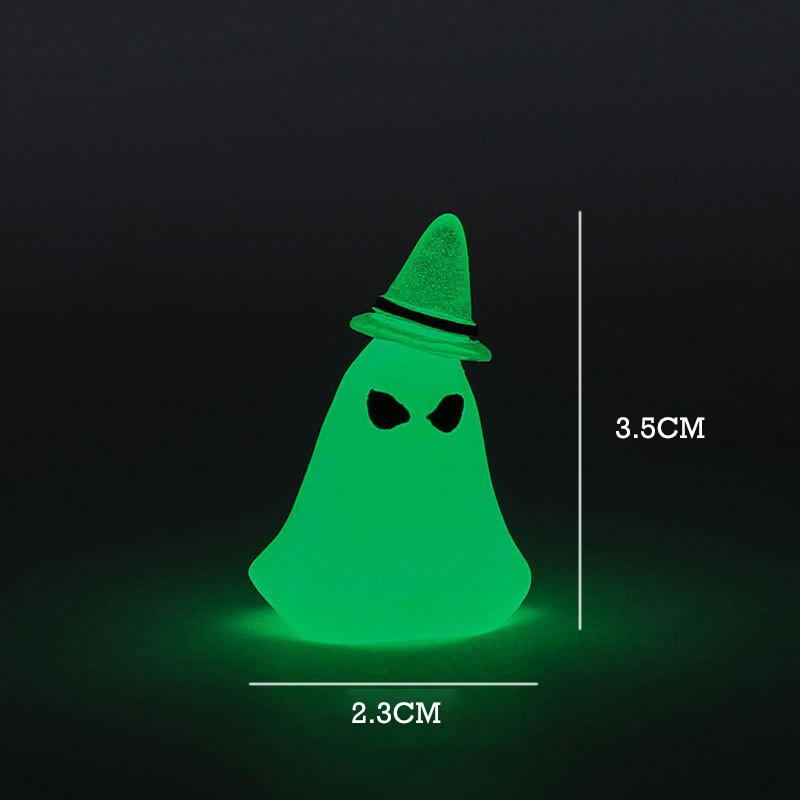 Mini Halloween Luminous Ornaments Set Pumpkins Ghosts Bat Desktop Resin Ornament for Home Car Miniature Halloween Decoration