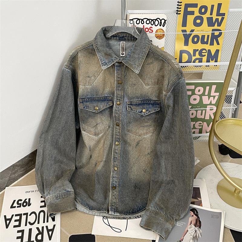 

Men s vintage men s and women s loose American high street denim jackets spring and autumn new lapel jackets men s tops 3XL